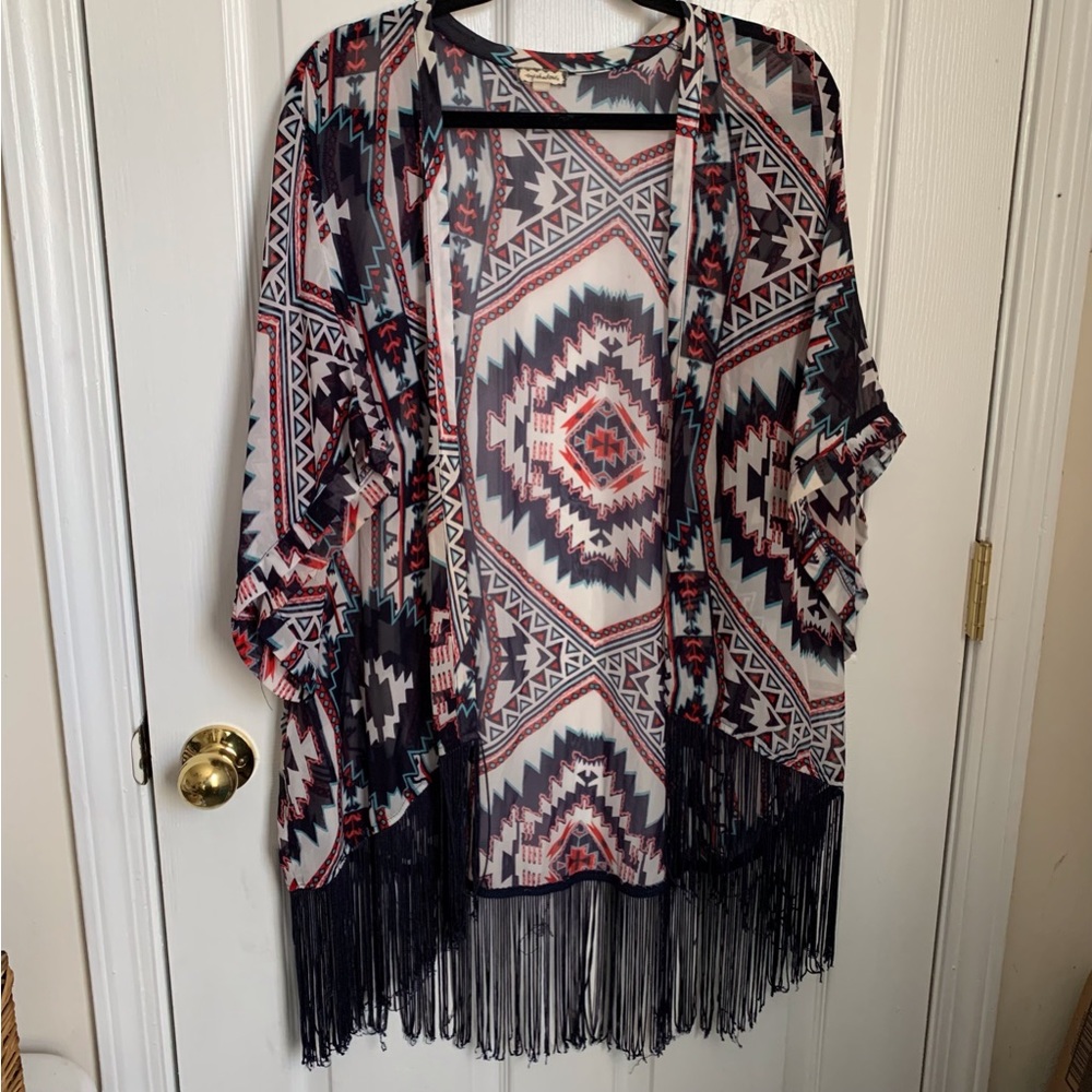 Eyeshadow L kimono cover up with fringe navy blue/black